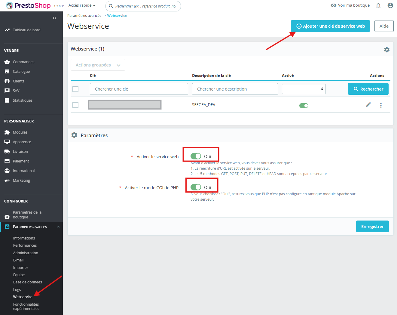 Enable the PrestaShop WebService