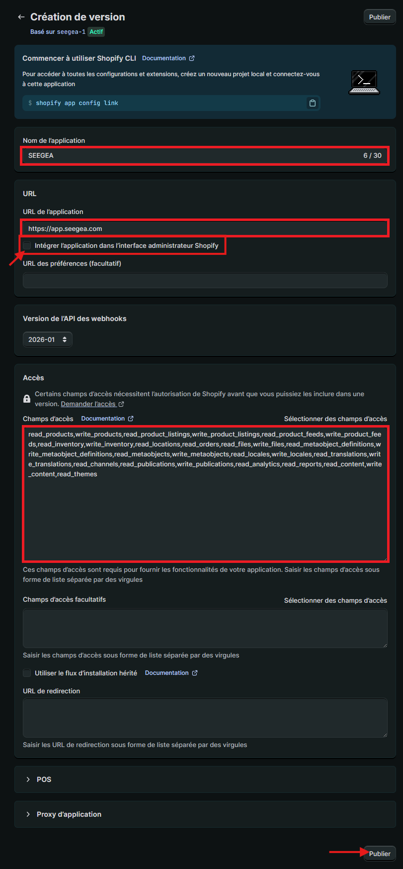 Configurer la version de l'application