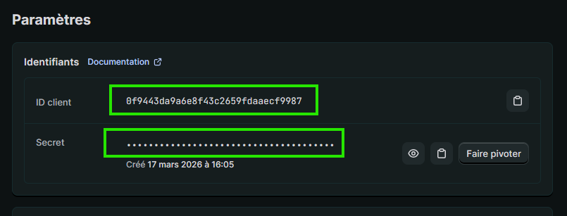 Récupérer le Client ID et le Client Secret